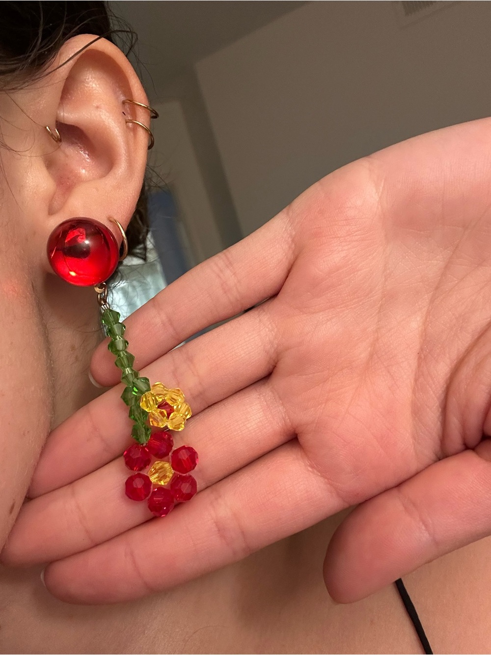 Handmade Funky Beaded Flower Drop Earrings